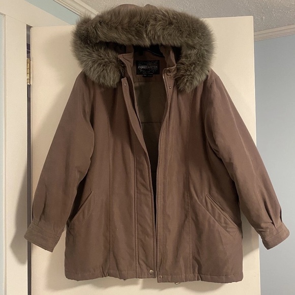 Forecaster Sport Genuine Fox Tail Fur Trim Coat MP Brown/Mauve Zip Outdoor Gorp - Picture 2 of 11